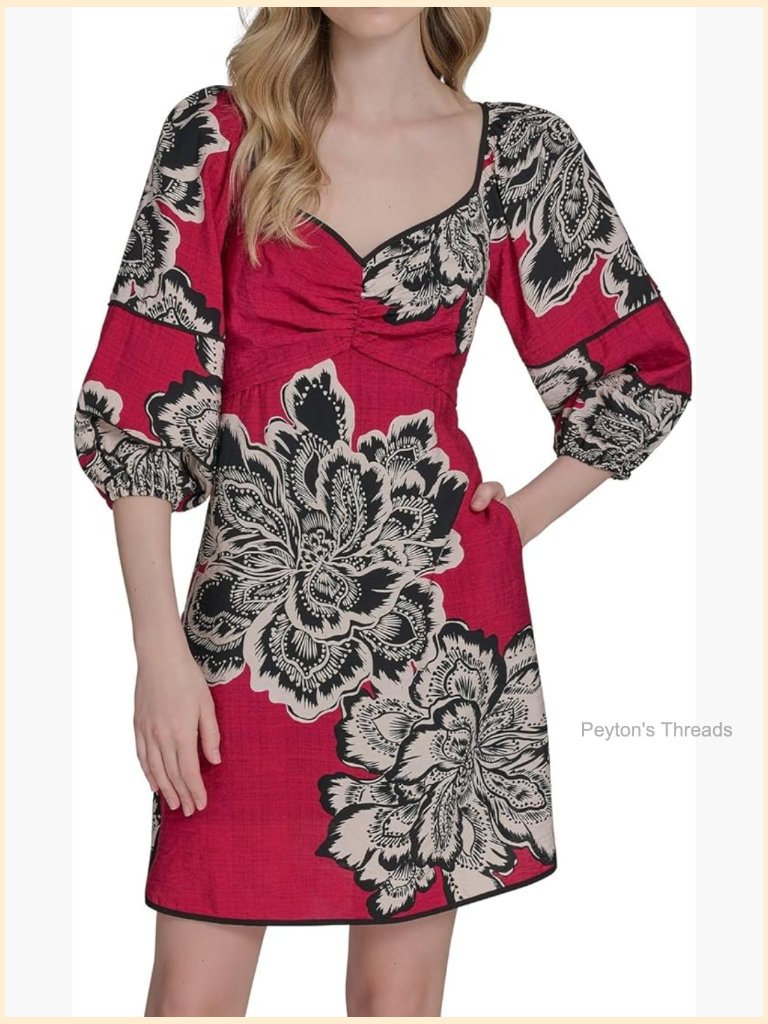 Puff Sleeve Sweetheart Neck Mini Dress With Zipper Closure